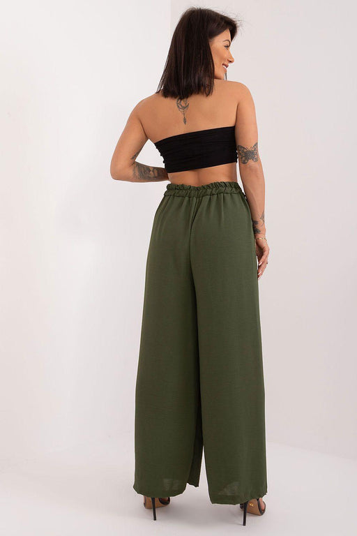 Chic High-Waist Fabric Pants with Waist Tie - Made in Europe