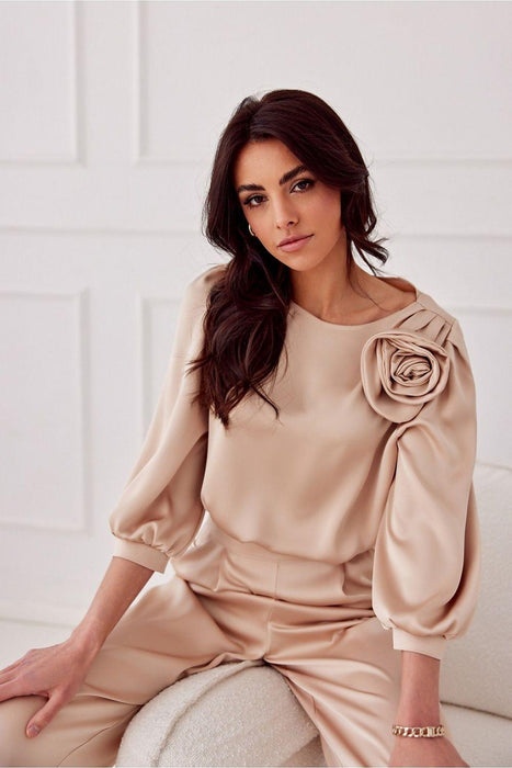 Elegant Satin Rose Blouse - Luxurious Fashion Statement