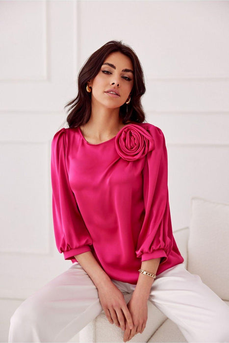 Elegant Satin Rose Blouse - Luxurious Fashion Statement