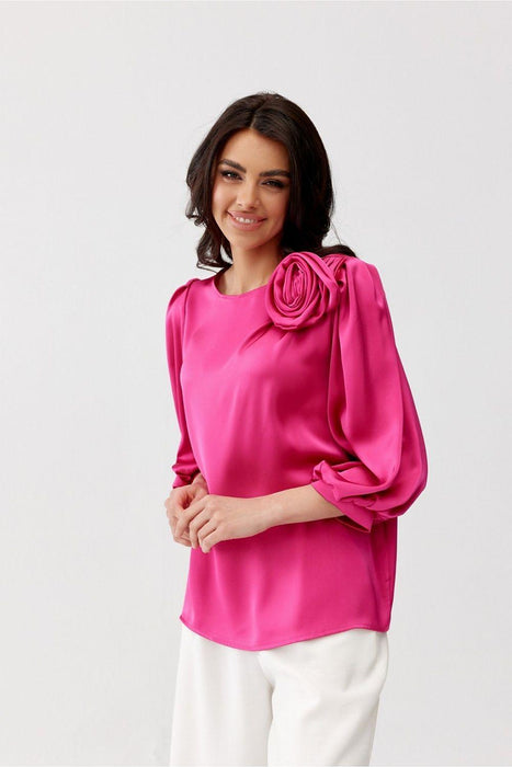 Elegant Satin Rose Blouse - Luxurious Fashion Statement