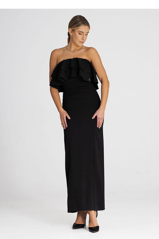 Sophisticated Sleeveless Maxi Dress with Double Ruffle Neckline