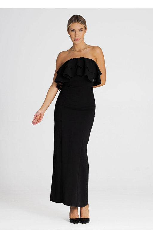 Sophisticated Sleeveless Maxi Dress with Double Ruffle Neckline