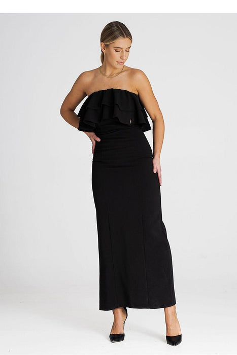 Sophisticated Sleeveless Maxi Dress with Double Ruffle Neckline