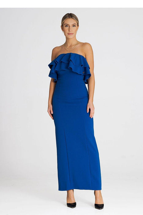 Sophisticated Sleeveless Maxi Dress with Double Ruffle Neckline