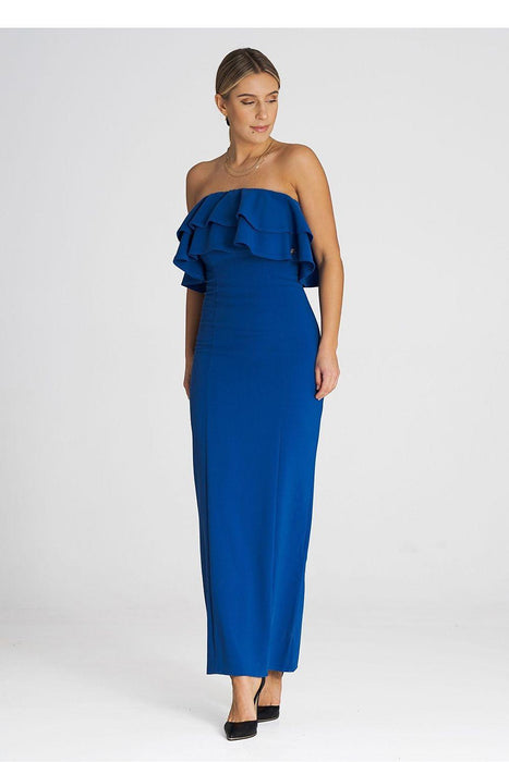 Sophisticated Sleeveless Maxi Dress with Double Ruffle Neckline