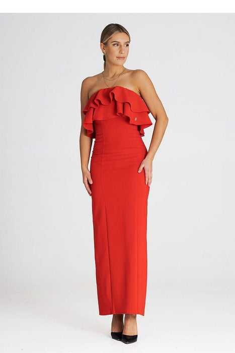 Sophisticated Sleeveless Maxi Dress with Double Ruffle Neckline