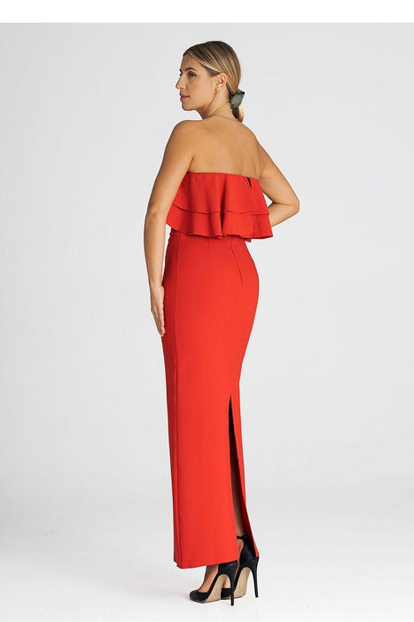 Sophisticated Sleeveless Maxi Dress with Double Ruffle Neckline