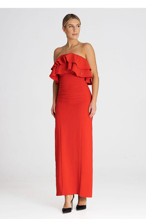 Sophisticated Sleeveless Maxi Dress with Double Ruffle Neckline