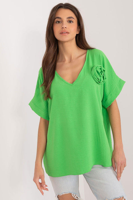 Italy Moda Relaxed Fit V-Neck Blouse