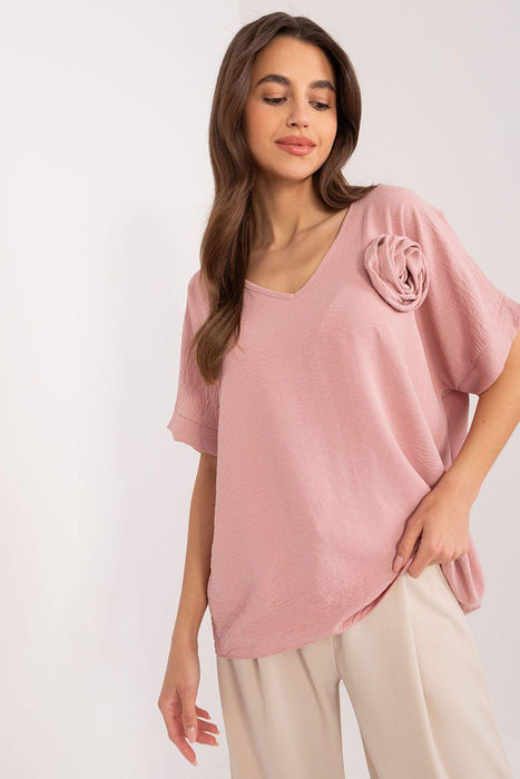 Italy Moda Relaxed Fit V-Neck Blouse