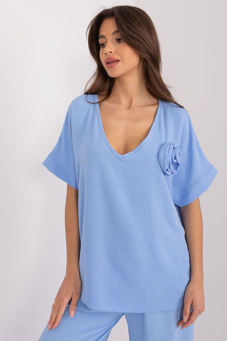 Italy Moda Relaxed Fit V-Neck Blouse