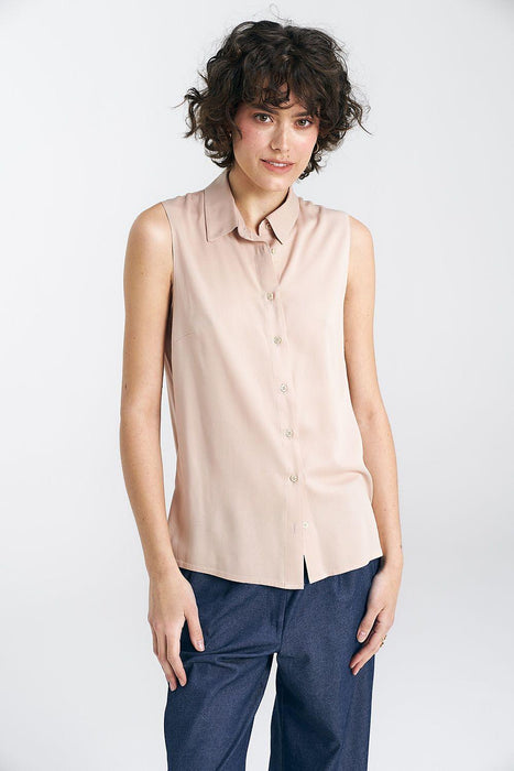 Chic Sleeveless Viscose Blouse with Timeless Collar