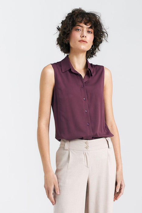 Chic Sleeveless Viscose Blouse with Timeless Collar