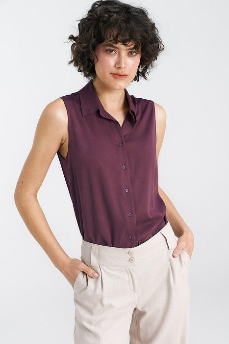 Chic Sleeveless Viscose Blouse with Timeless Collar