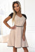 Chic Beige Lace-Trimmed Flared Dress with Pockets and Belt