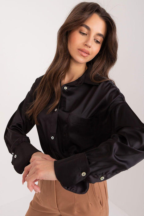 Chic Long Sleeve Satin Shirt with Pocket Detail