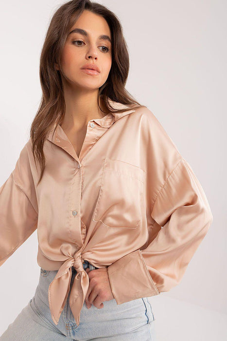 Chic Long Sleeve Satin Shirt with Pocket Detail