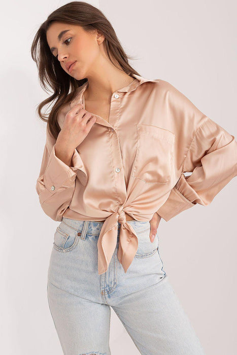 Chic Long Sleeve Satin Shirt with Pocket Detail