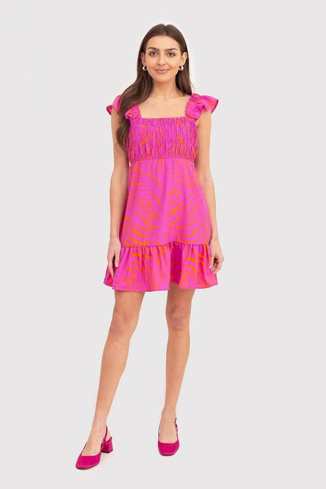 Whimsical Pink Ruffle Mini Dress with Flutter Sleeves by Ax Paris