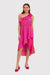 Fuchsia Floral Ruffle One-Shoulder Daydress