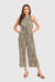 Khaki and Cream Tie-Front Sleeveless Jumpsuit by Ax Paris