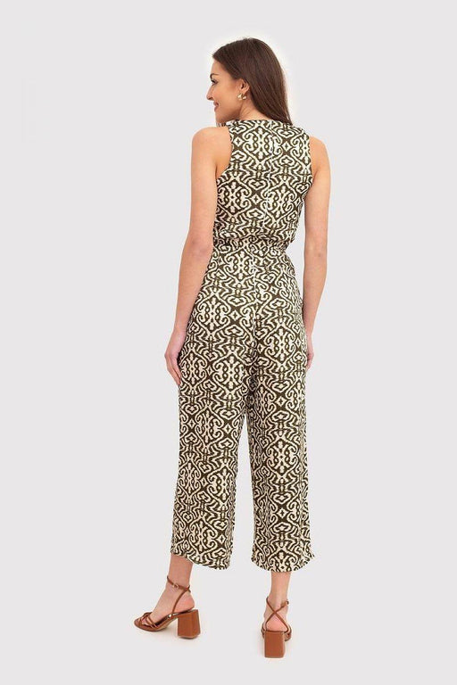 Khaki and Cream Tie-Front Sleeveless Jumpsuit by Ax Paris