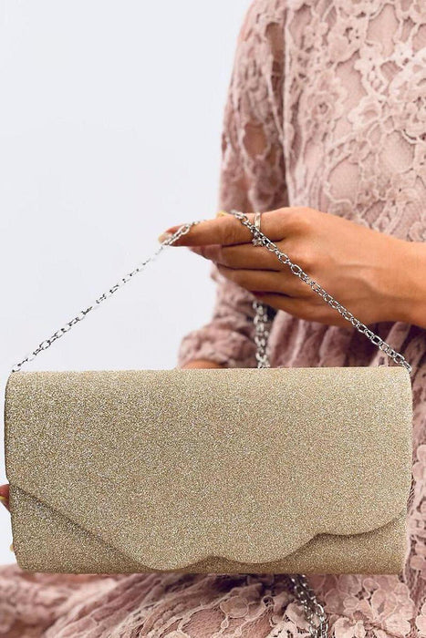 Iridescent Glamour Fabric Clutch with Removable Chain