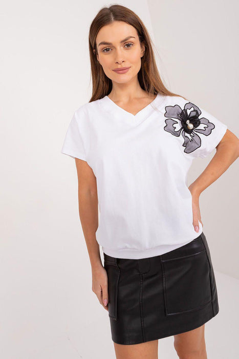 Heartfelt Elegance Floral Cotton Blouse with Sparkling Zircon Accents