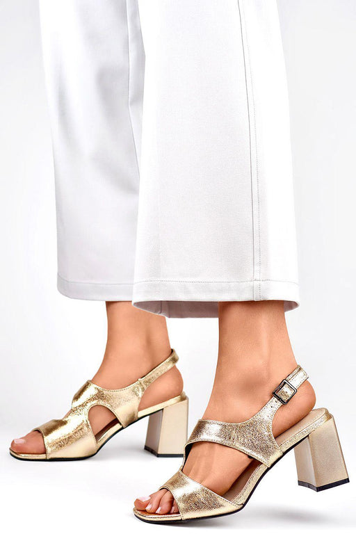 Golden Elegance Eco Leather Heel Sandals