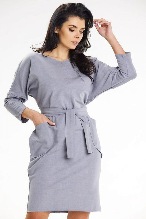 Heart Neckline Kimono Sleeve Daydress with Belt and Pockets for Stylish Comfort