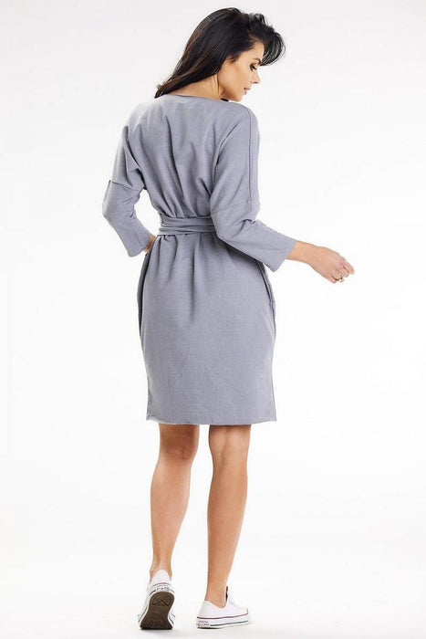 Heart Neckline Kimono Sleeve Daydress with Belt and Pockets for Stylish Comfort