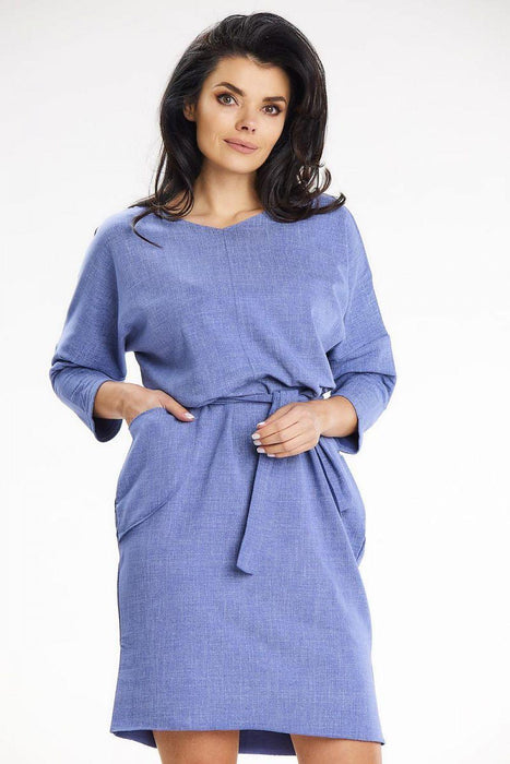 Heart Neckline Kimono Sleeve Daydress with Belt and Pockets for Stylish Comfort