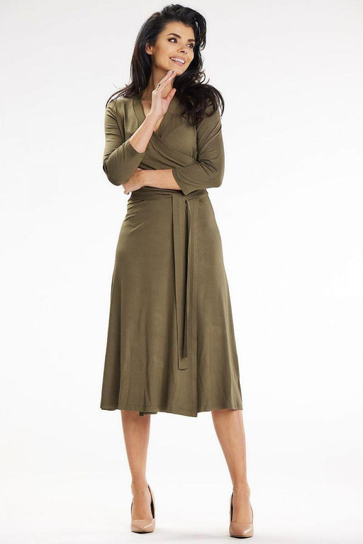 Romantic Envelope Top Midi Dress with Belted Waist