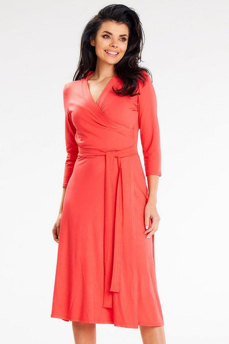 Romantic Envelope Top Midi Dress with Belted Waist