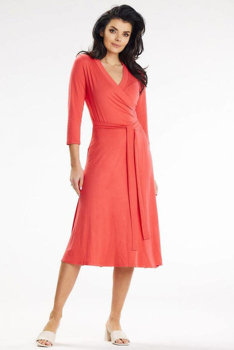 Romantic Envelope Top Midi Dress with Belted Waist