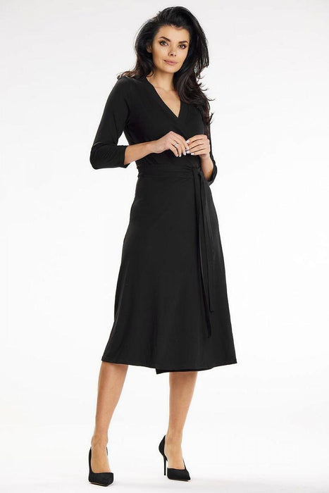 Romantic Envelope Top Midi Dress with Belted Waist