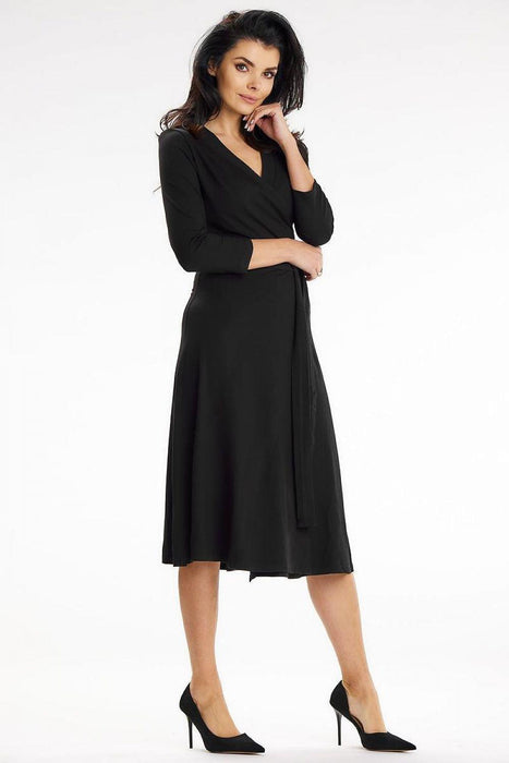 Romantic Envelope Top Midi Dress with Belted Waist