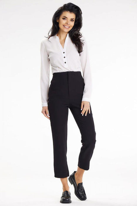 Heart Neckline Buttoned Blouse - Elegant Stand-Up Style