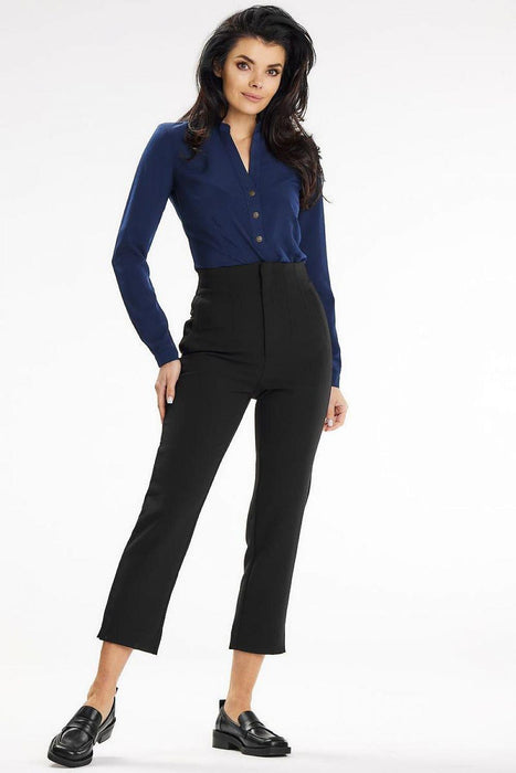 Heart Neckline Buttoned Blouse - Elegant Stand-Up Style