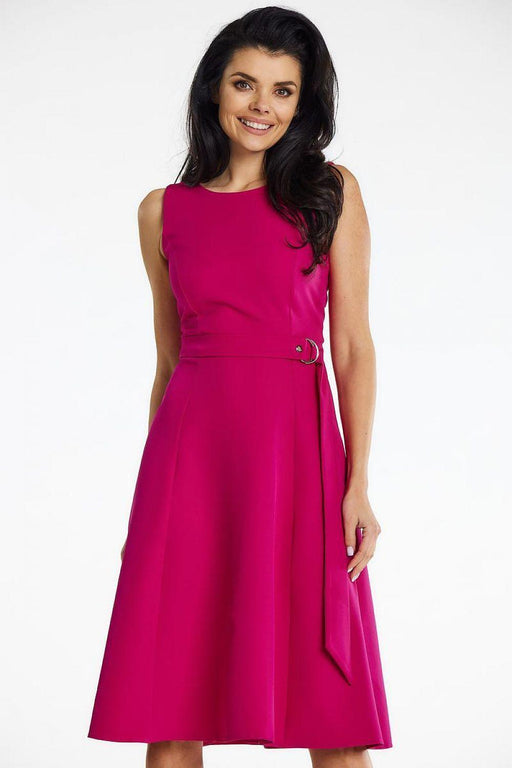 Elegant Boat Neck Midi Dress with Belt - Ideal for Any Occasion