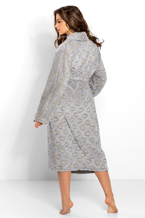 Sophisticated Gray Heart-Patterned Women's Bathrobe - Luxurious Comfort Choice