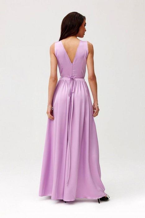 Satin Maxi Dress with Rose Detail and Elegant Silhouette