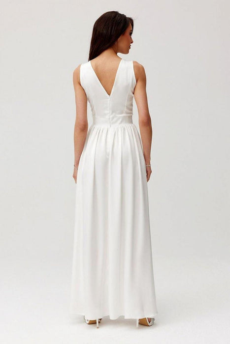 Satin Maxi Dress with Rose Detail and Elegant Silhouette