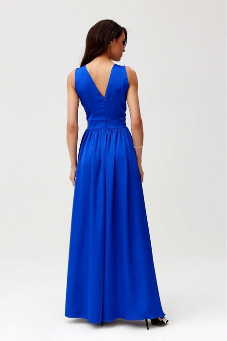 Satin Maxi Dress with Rose Detail and Elegant Silhouette