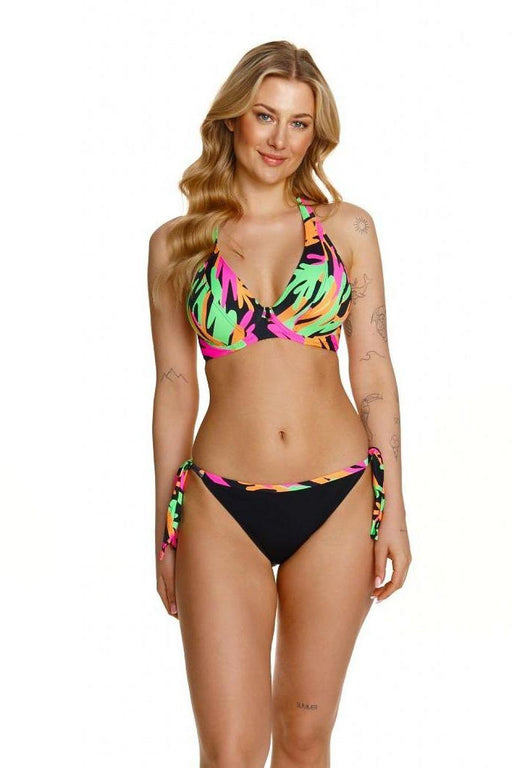 Chic Black Knit Bikini Bottoms with Colorful Lycra Trim for a Flawless Fit