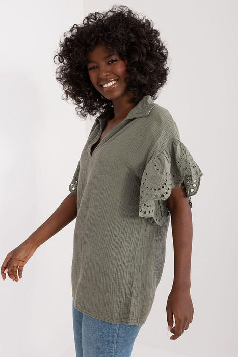 Elegant V-Neck Cotton Blouse from Italy's Fashion Scene