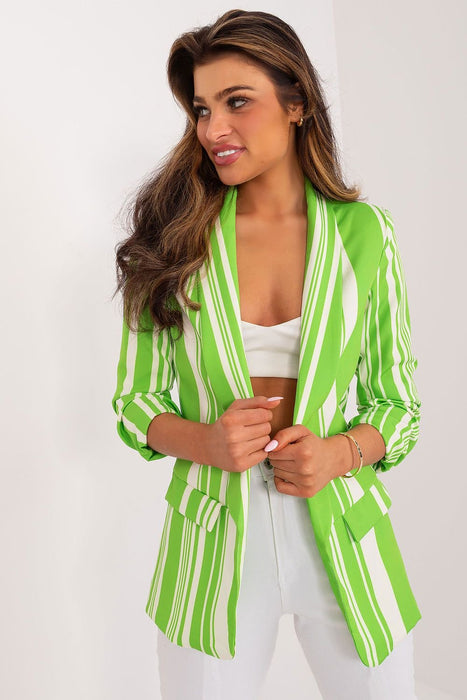 Chic Spring Striped Blazer with Stylish 3/4 Sleeves