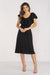 Chic Midi Dress with Ruffled Neckline and Adjustable Waist