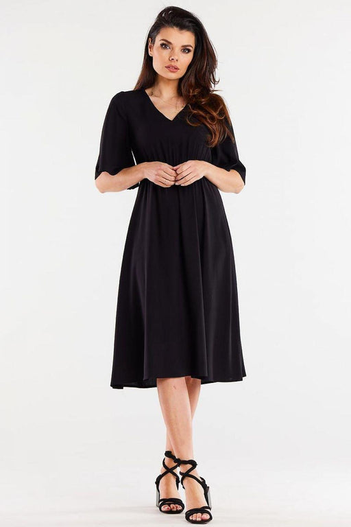 Elegant Viscose Day Dress with Flared Hem