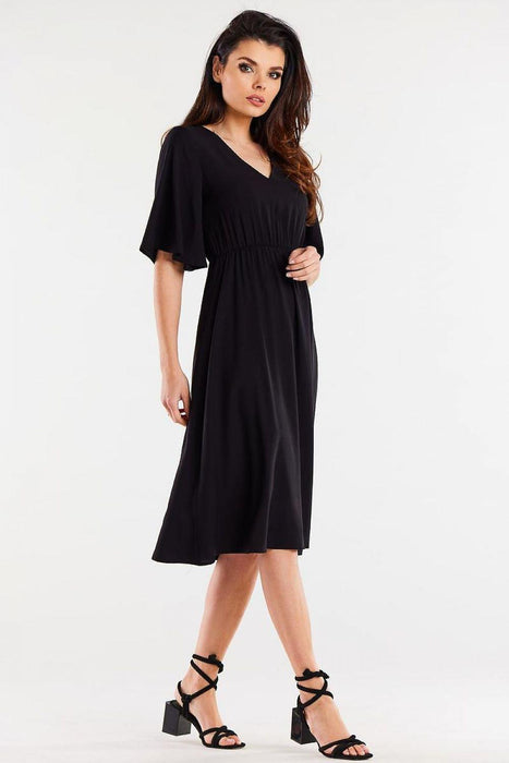 Elegant Viscose Day Dress with Flared Hem